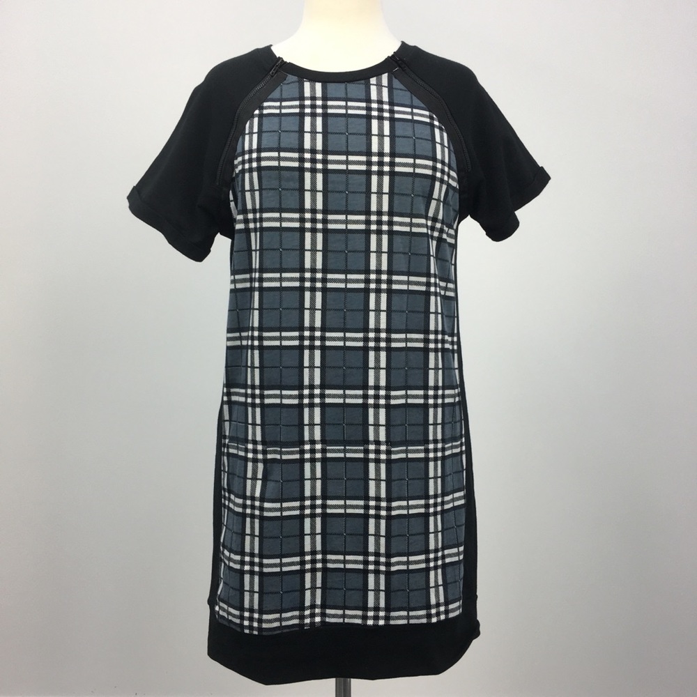NWT Figwood Geneva Black Cotton Plaid Shirt Dress